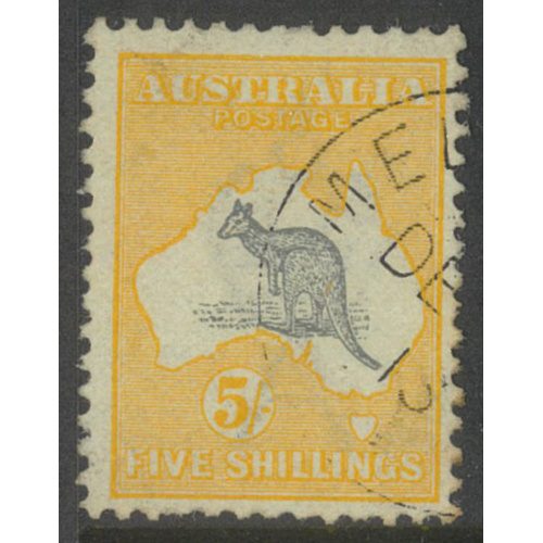 Australia Kangaroo Stamp 1st WMK 5/- Grey & Yellow SG13 CTO No Gum #AUBK