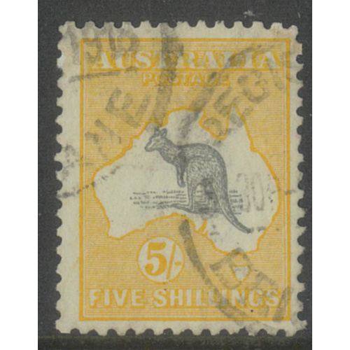Australia Kangaroo Stamp 3rd WMK Inverted 5/- Grey Black & Chrome SG42w FU #AUBK