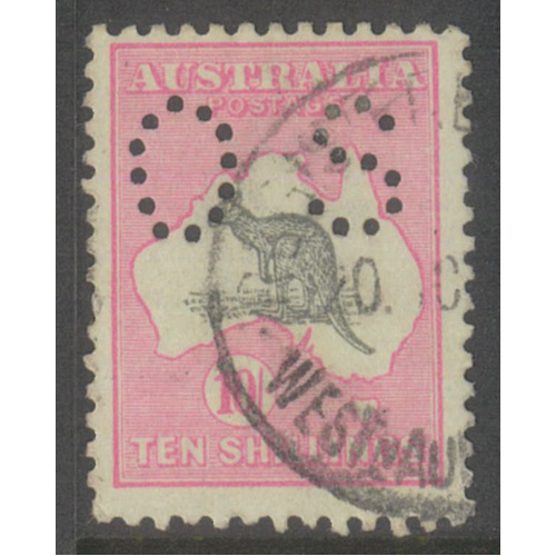 Australia Kangaroo Stamp 3rd WMK 10/- Grey & Pink Perf OS SG O51 FU #AUBK