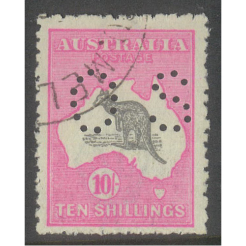 Australia Kangaroo Stamp 3rd WMK 10/- Grey/Aniline Pink Perf OS SG O51 CTO#AUBK