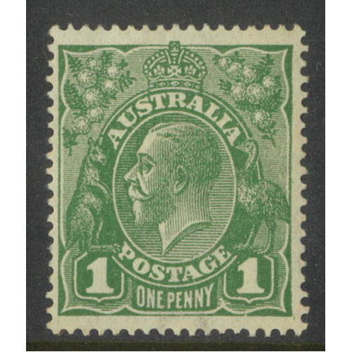 Australia KGV Stamp Single Crown WMK 1d Green "Ferns" Variety MLH #AUBK