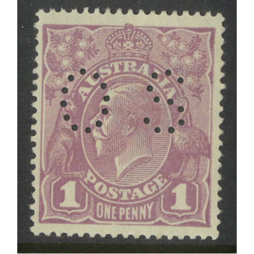 Australia KGV Stamp Single Crown WMK 1d Violet Perf OS SG O67 MUH #AUBK