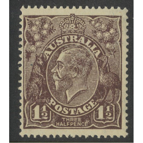 Australia KGV Stamp Single Crown WMK 1½d Chocolate "Dry Ink" Variety MUH #AUBK
