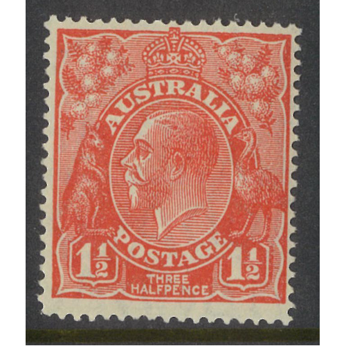 Australia KGV Stamp Small Mult WMK p14 1½d Red SG87 BW91B MUH #AUBK