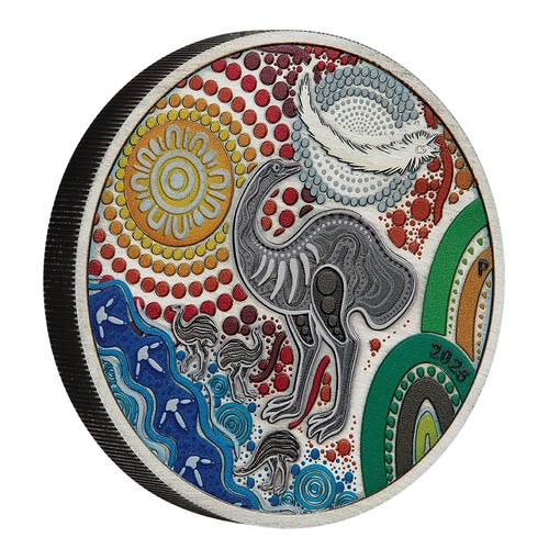 Australia 2025 Emu Utingat 2oz Fine Silver Antiqued Coloured $2 Coin in Display Case