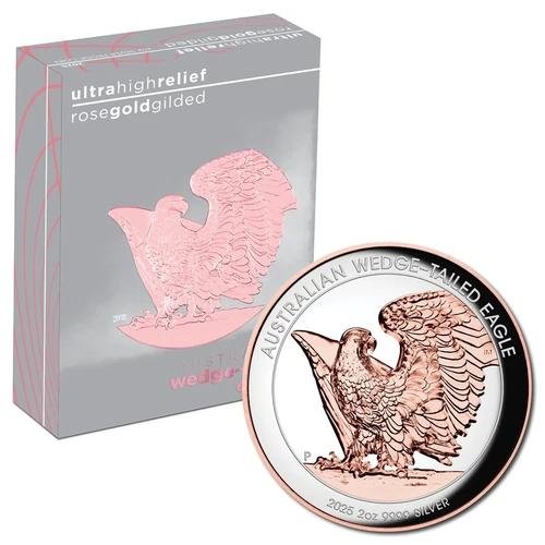 Australia 2025 Wedge-Tailed Eagle 2oz Silver Proof Rose Gold Gilded Ultra High Relief $2 Coin