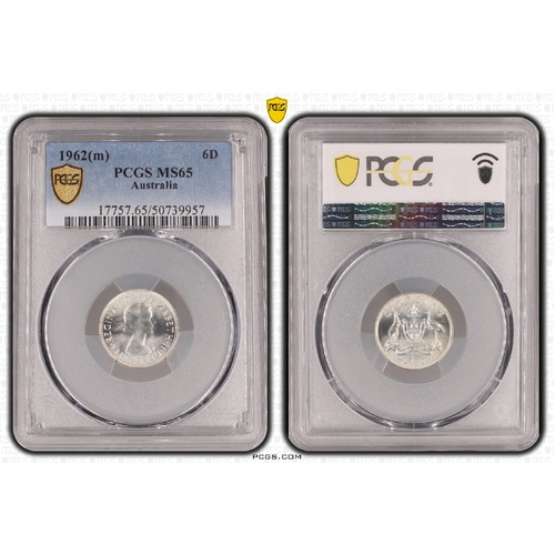 Australia 1962 Six Pence 6d Coin PCGS MS65
