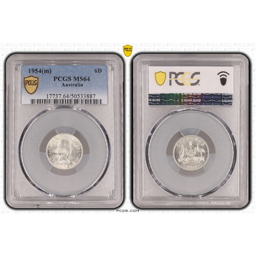 Australia 1954 Six Pence 6d Coin PCGS MS64