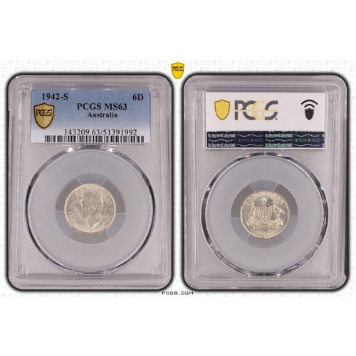Australia 1942 Six Pence 6d Coin PCGS MS63