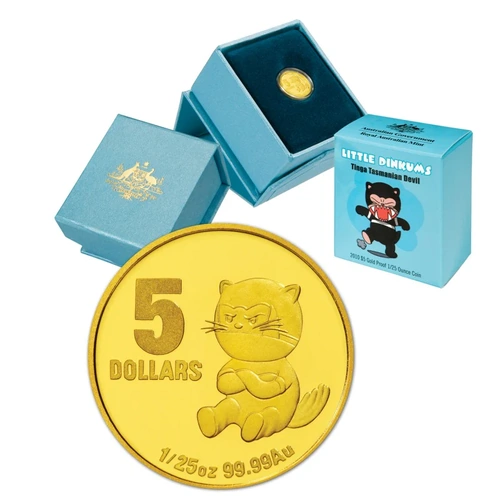 Australia 2010 $5 Little Dinkums Tasmanian Devil Gold Proof 1/25oz pure gold proof Coin
