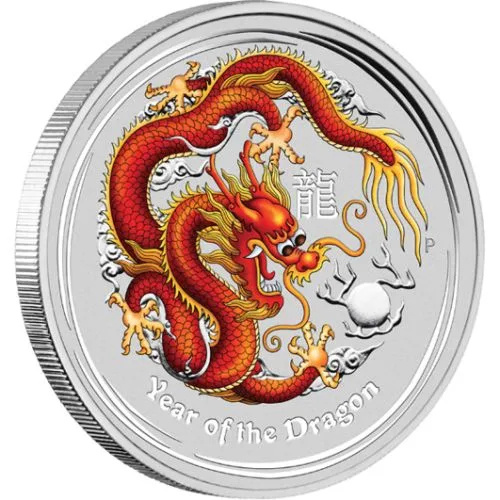 Australia 2012 Year of The Dragon 1/2oz Silver Coloured Bullion 50c Coin