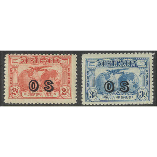 Australia 1931 Kingsford Smith 2d, 3d Stamps Ovpt OS SG O123/24 MUH #AUBK
