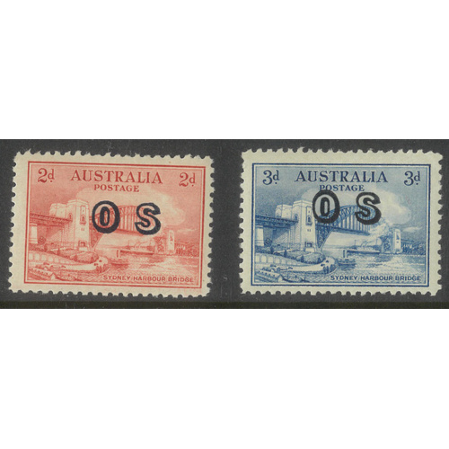 Australia 1932 Harbour Bridge 2d, 3d Stamps Ovpt OS SG O134/35 MUH #AUBK