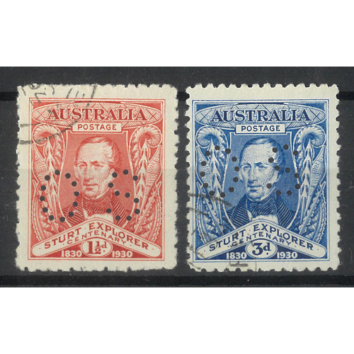 Australia 1930 Sturt Set of 2 Stamps Perf OS SG O121/22 CTO No Gum #AUBK
