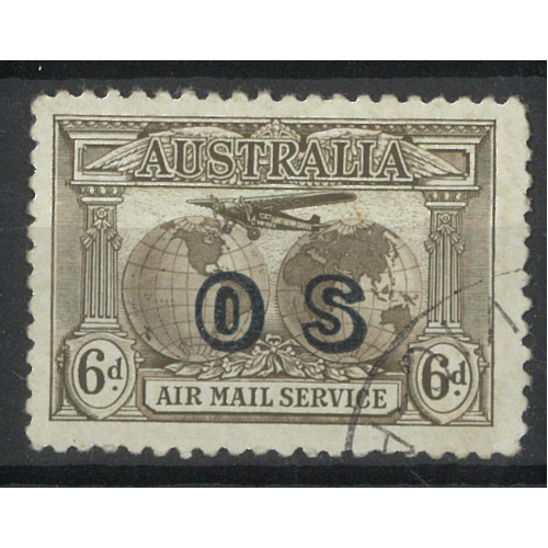 Australia 1931 Air Mail Service 6d Stamp Sepia Ovpt OS SG139a CTO #AUBK