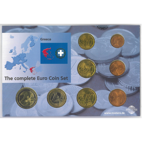 Greece - The Complete Euro Coin Set (8 Coins) in Folder