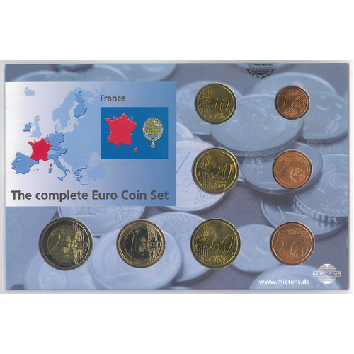 France - The Complete Euro Coin Set (8 Coins) in Folder