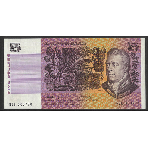 Australia 1976 $5 Banknote Knight/Wheeler R206b Gothic S/N Side Thread aVF/VF #3-70