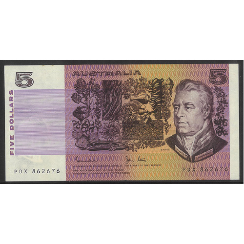 Australia 1983 $5 Banknote Johnston/Stone R208 aEF #3-79