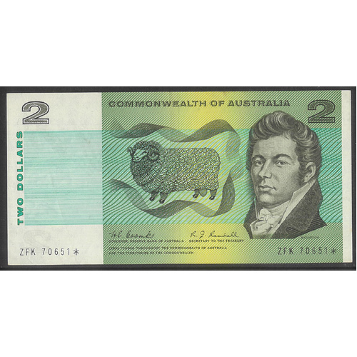 Commonwealth of Australia 1967 $2 Star Banknote Coombs/Randall Last Preifx ZFK R82sL VF