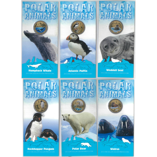 Australia 2013 Polar Animals Complete Set of 6 $1 Coloured UNC Coins in Cards