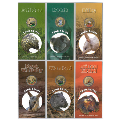 Australia 2008 Land Series Complete Set of 6 $1 Coloured UNC Coins in Card