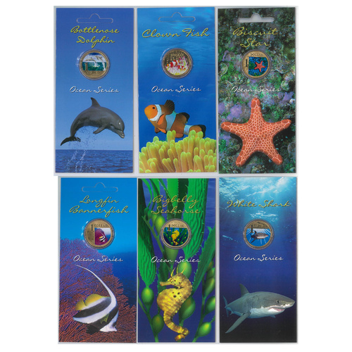 Australia 2006-2007 Ocean Series Complete Set of 6 $1 Coloured UNC Coins in Card
