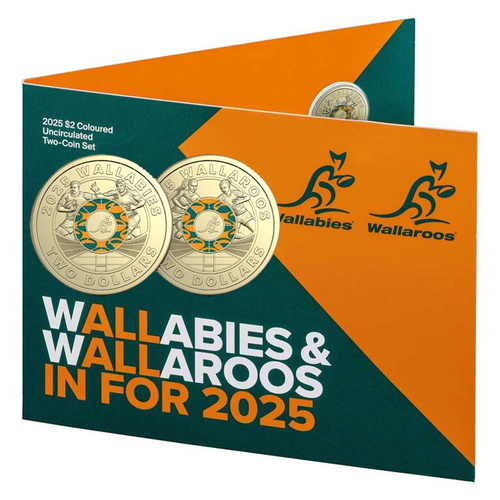 Australia 2025 Rugby Wallabies & Wallaroos $2 Coloured Two-Coin Set 