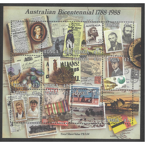 Tonga 1988 Australia Bicentenary Mini Sheet SG989 Scott 672 MUH 35-3