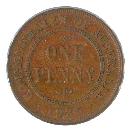 Australia 1925 Penny about Very Fine Condition - Scarce (Key Date)