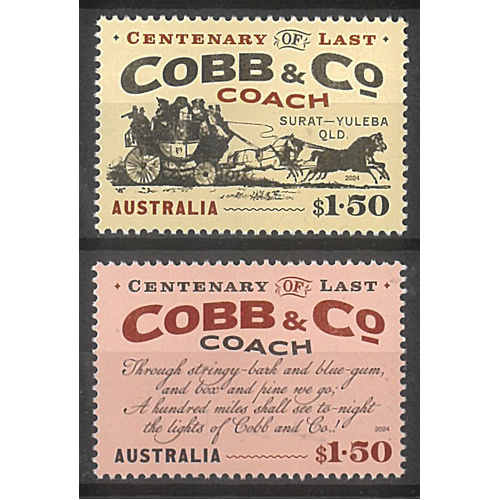 Australia 2024 Centenary of the Last Cobb & Co. Coach Set of 2 Stamps MUH