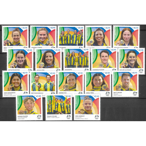 Australia 2024 Paris Olympic Gold Medallists Set of 18 Stamps MUH