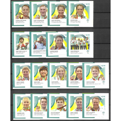Australia 2024 Paralympic Gold Medallists Set of 18 Self-adhesive Stamps MUH
