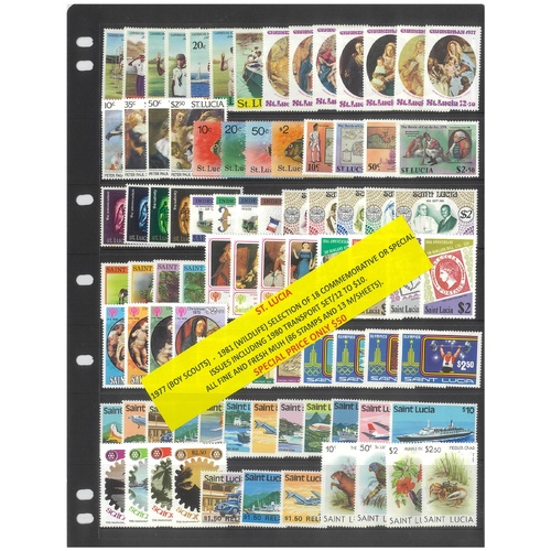 St Lucia 1977-81 Selection of 18 Commemorative Sets 86 Stamps & 13 Mini Sheets MUH #490