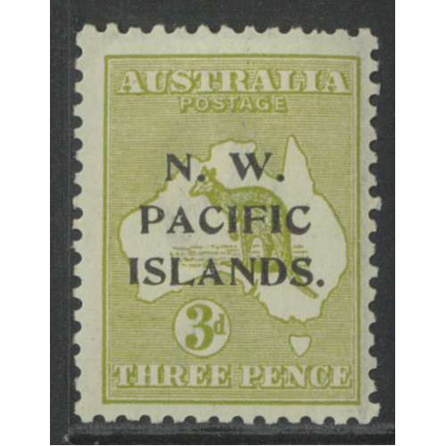 New Guinea N.W.P.I. 1919 Kangaroo 3rd WMK 3d Stamp Olive Die I SG109 MLH #AUBK