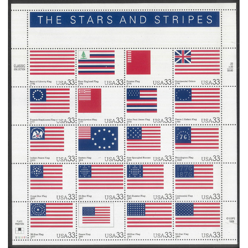 USA 2000 Stars & Stripes Flag Pane of 20 Stamps Scott 3403 MUH 35-13*