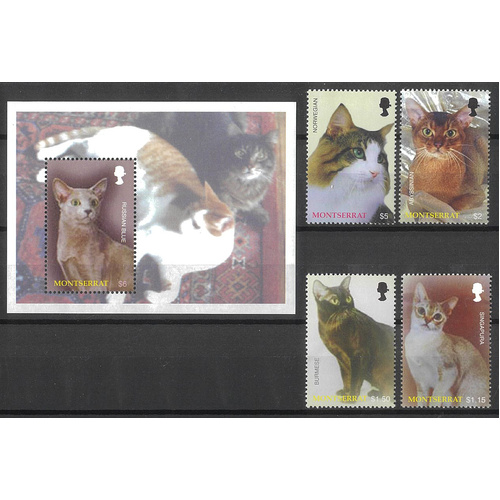 Montserrat 2004 Domestic Cats Set/4 Stamps & Mini Sheet SG1252/56 MUH 35-15
