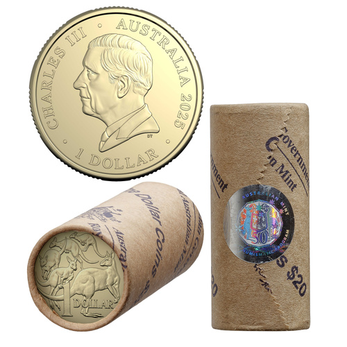 Australia 2025 King Charles III $1 Circulating Coin Premium Rolls Head to Tail