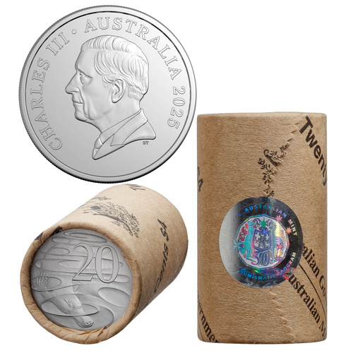 Australia 2025 King Charles III 20c Circulating Coin Premium Rolls Head to Tail