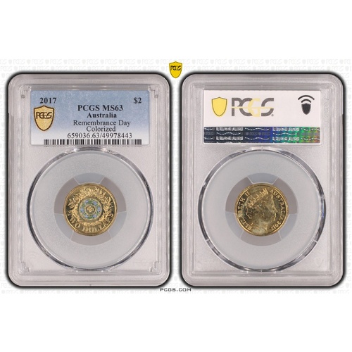 Australia 2017 Remembrance Day Coloured $2 Coin PCGS MS63