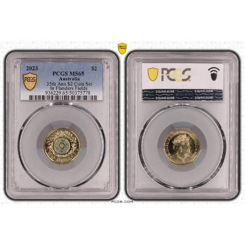Australia 2023 35th Ann $2 Coin Coloured In Flanders Fields PCGS MS65
