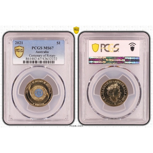 Australia 2021 Centenary of Rotary $1 Coloured Coin PCGS MS67