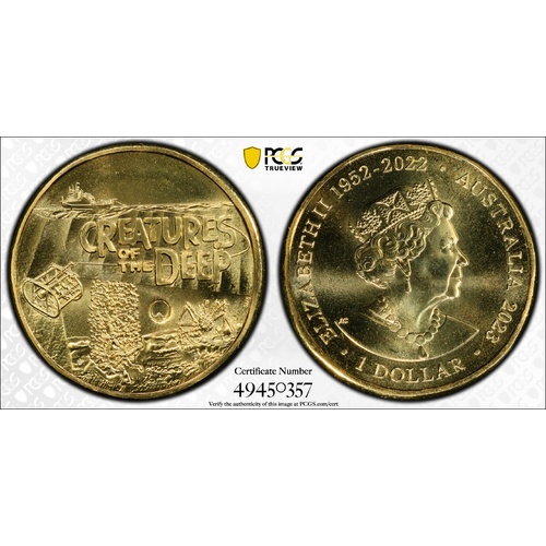 Australia 2023 Creatures of the Deep Map Counterstamp $1 Coin PCGS MS68