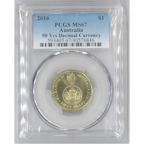 Australia 2016 50 Years of Decimal Currency $1 UNC Coin PCGS MS67