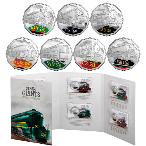 Australia 2025 Steam Giants Trains 50c Coloured UNC Seven-Coin Collection