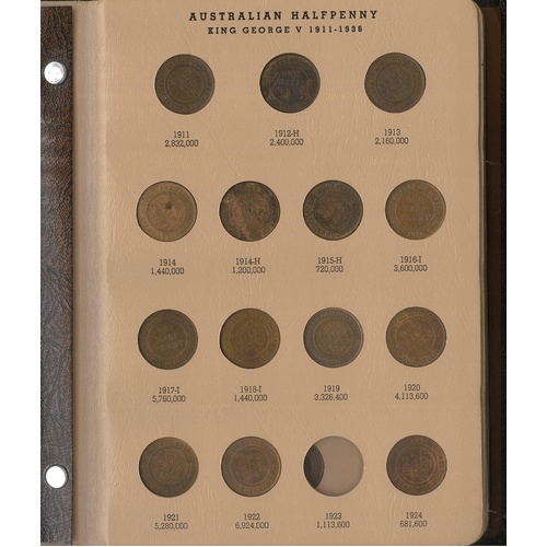 Australia 1911-64 Halfpenny Complete Collection in Dansco Supreme Album 58 Coins