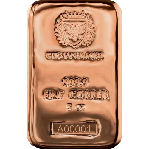 Germania Mint 9999 Fine Copper Cast Bar 5oz