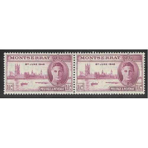 Montserrat 1946 Victory 1½d Pair with one "Flying Geese" variety SG113a MUH 32-4