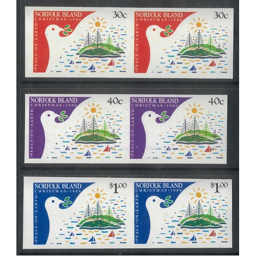 Norfolk Island 1986 Christmas Set/3 Stamps in Imperf Horizontal Pairs MUH #AUBK