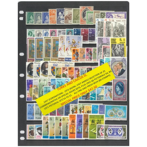 Turks & Caicos Is 1937-72 Selection of 25 Commemorative Sets 89 Stamps MUH #291
